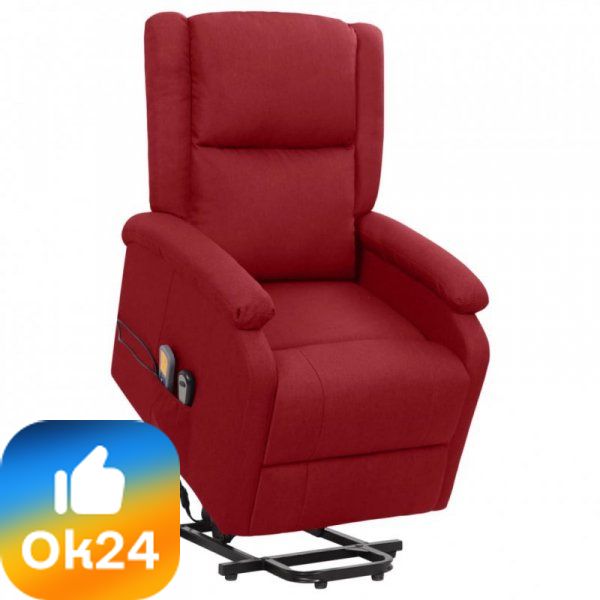 VidaXL Podnoszony fotel masujący, winna czerwień, tkanina Ok24-94268031 фото