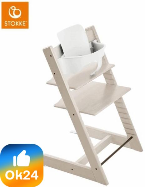 Stokke Tripp Trapp + zestaw Baby Set + tacka - rosnące krzesełko do karmienia z akcesoriami-Whitewash-White Ok24-7067276 фото