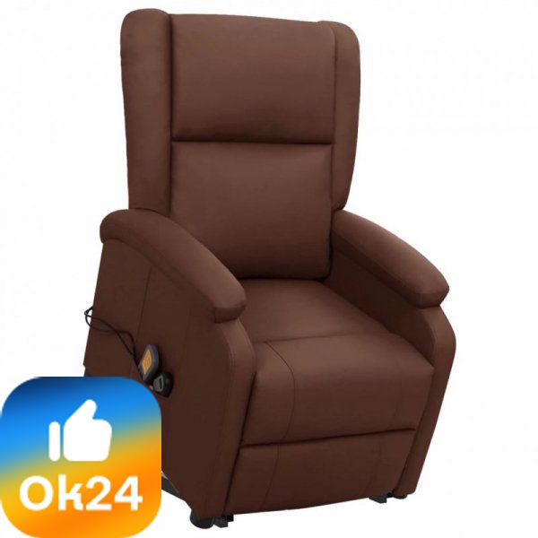 VidaXL Podnoszony fotel masujący, brązowy, sztuczna skóra Ok24-94268041 фото