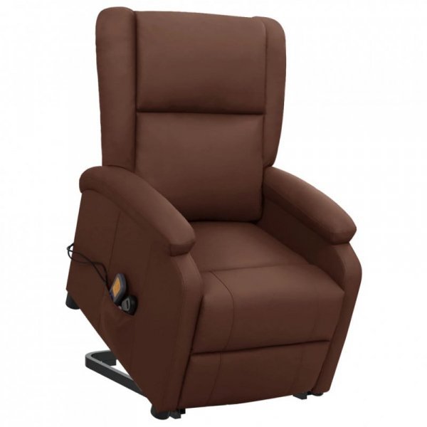 VidaXL Podnoszony fotel masujący, brązowy, sztuczna skóra Ok24-94268041 фото
