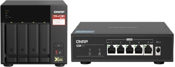 Serwer plików QNAP TS-473A-SW5T 4-Bay NAS, Czterordzeniowy AMD Ryzen V1500B 2,2 GHz, 8GB RAM, 2x 2,5 GbE LAN, 4x USB 3.2, 2x M.2 2280, 2x PCIe + Swit Ok24-785010 фото