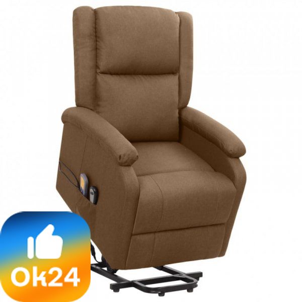 VidaXL Podnoszony fotel masujący, brązowy, obity tkaniną Ok24-94268043 фото