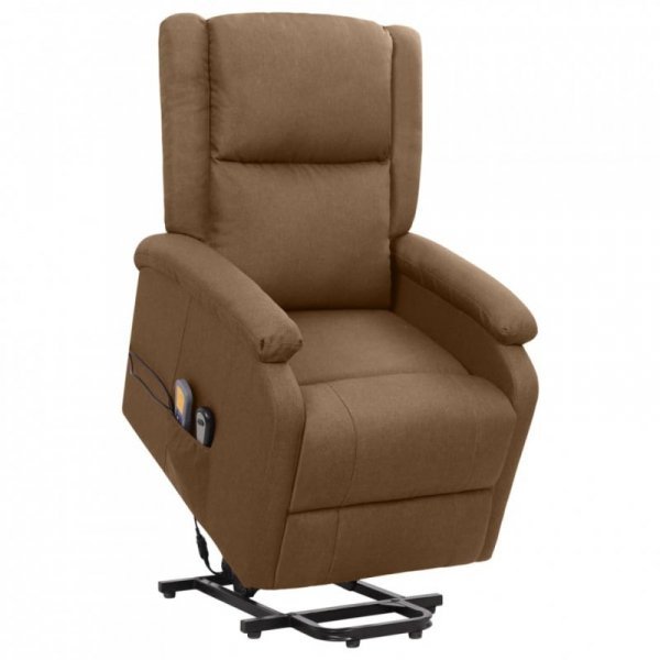 VidaXL Podnoszony fotel masujący, brązowy, obity tkaniną Ok24-94268043 фото