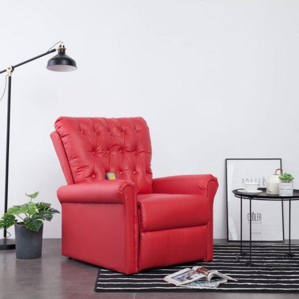 VidaXL Rozkładany fotel masujący, czerwony, sztuczna skóra Ok24-94268050 фото