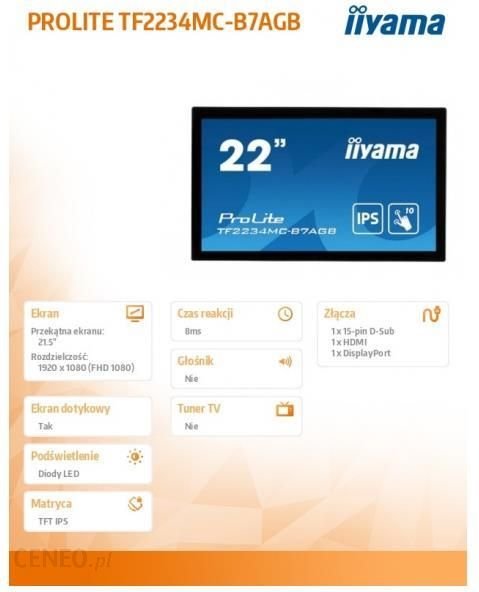 Iiyama wielkoformatowy 21.5 cala TF2234MC-B7AGB IPS,10PKT.VGA,HDMI,DP,FHD,IP65,6H Ok24-770102 фото