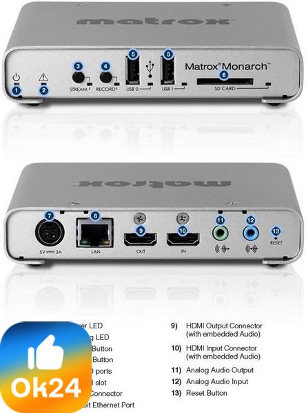 Matrox Monarch HD Video Streaming and Recording Appliance / MHD/I - 1920 x 1080 pixels - 142 mm - 112 mm - 31 mm - FCC B - CE B (MHDI) Ok24-791887 фото