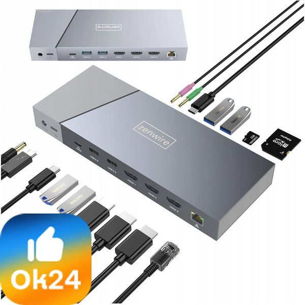 Stacja dokująca HUB USB-C 16w1 Display Link 3x HDMI USB 3.0 mini Jack Ethernet 1000 Mbps SD do Macbook M1 M2 Zenwire DS933 Ok24-793688 фото
