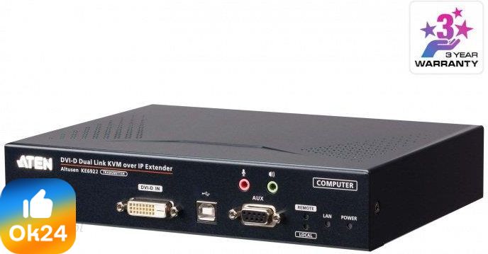 ATEN 2K DVI-D Dual-Link KVM over IP Extender with Dual SFP and PoE (Transmitter) KE6922T-AXATEN 2K DVI-D Dual-Link KVM over IP Extender with Dual SFP and PoE (Transmitter) KE6922T-AX Ok24-791447 фото